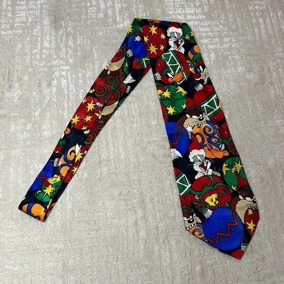 Vintage Warner Bros Looney Tunes Mania Christmas Holiday Tie - Picture 2 of 6